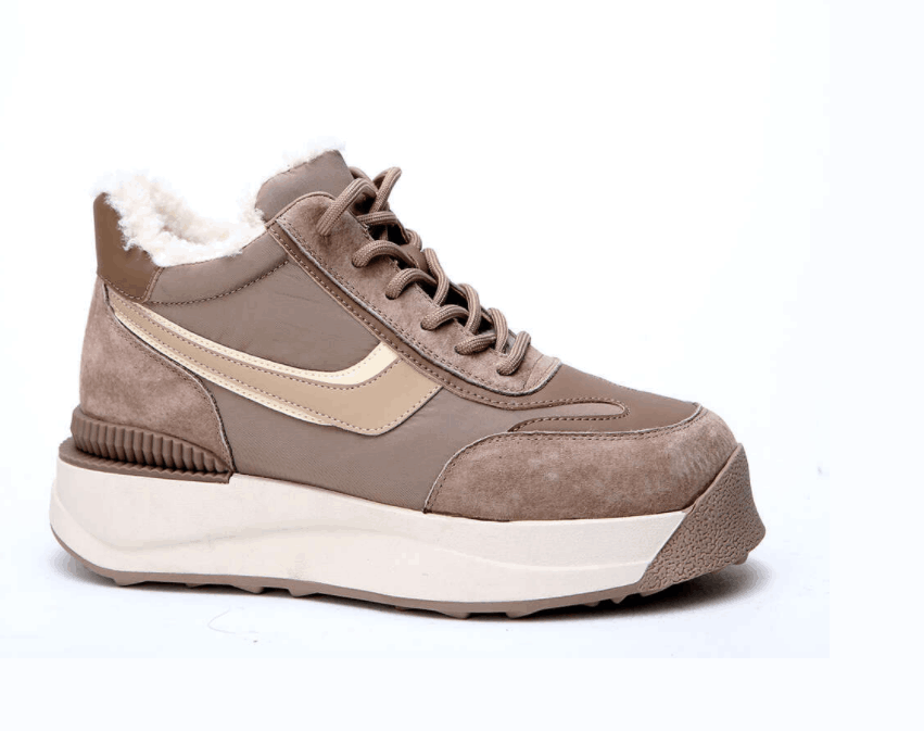 Brown Suede-Trimmed Cushioned Sneakers