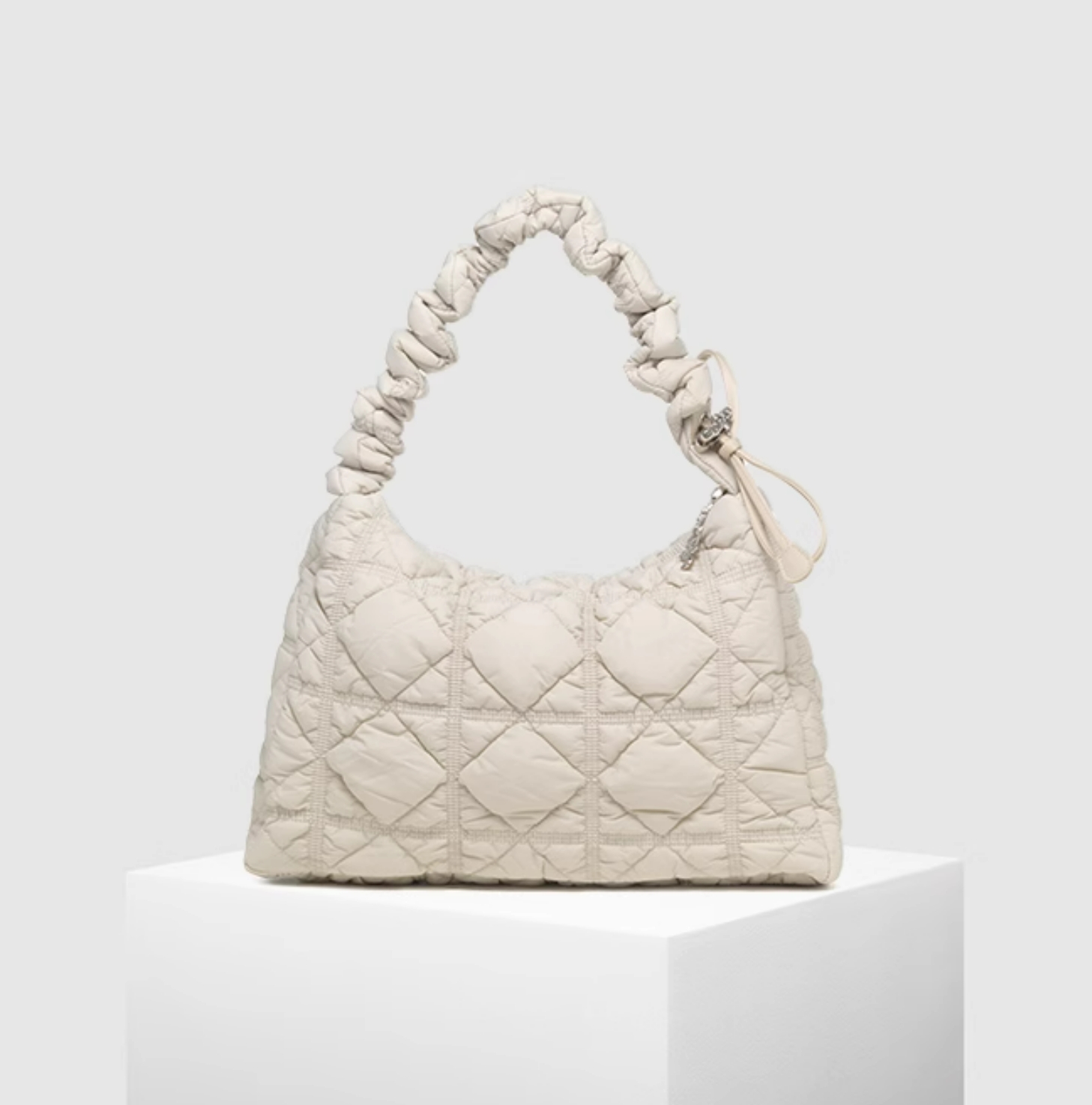 Diamond-Quilted Woven-Handle Tote